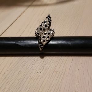 Silvertone onyx and cz cocktail ring